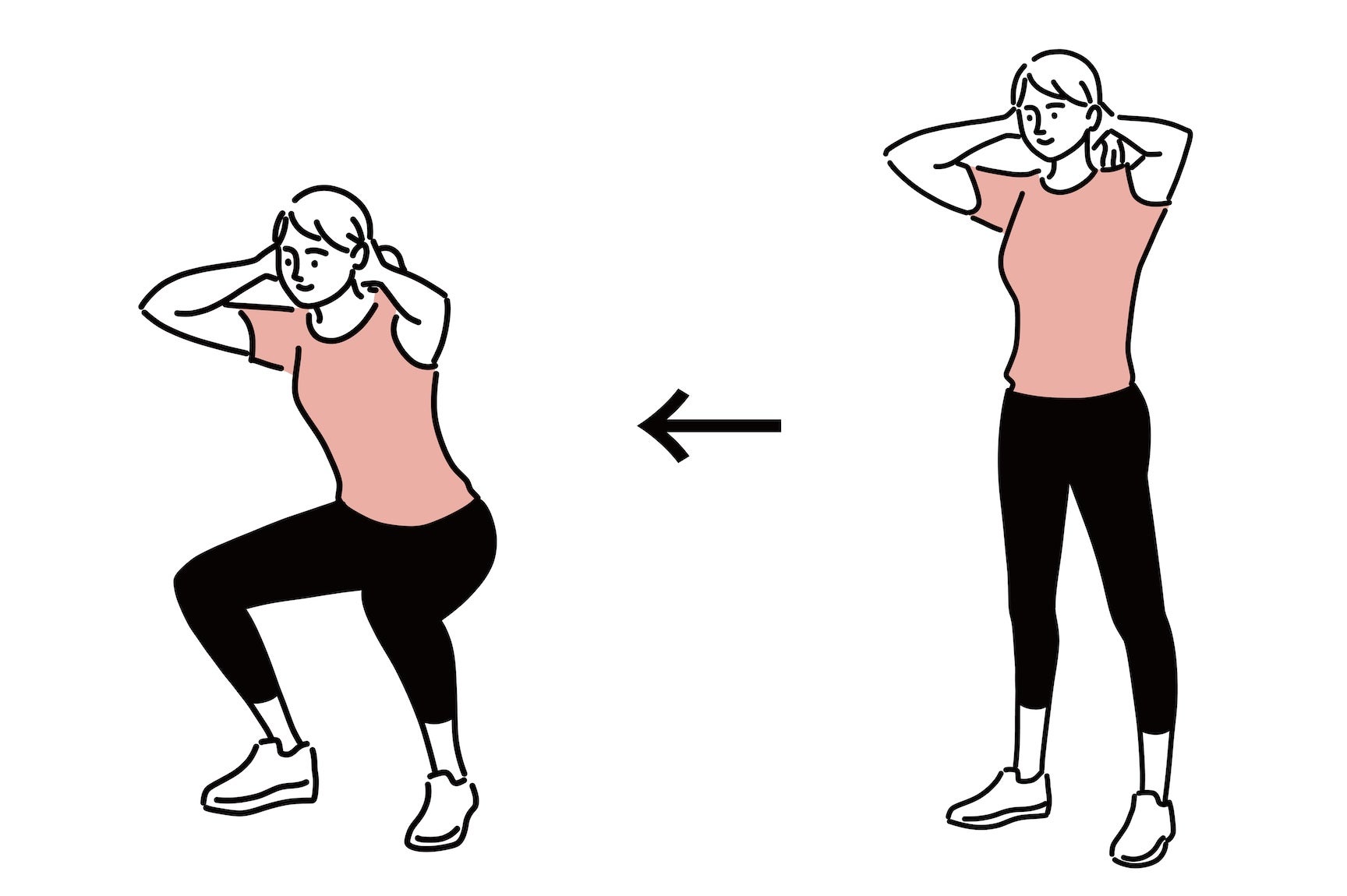 スクワットしている女性のイラスト